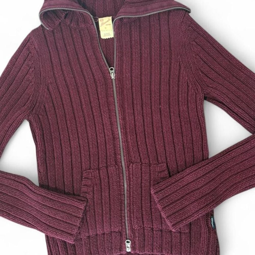 Vintage Y2K Abercrombie & Fitch Large Burgundy Ribbed Knit Zip Up
